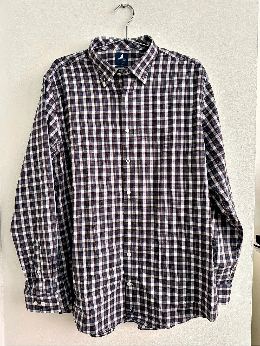 Johnnie-O Plaid Cotton Button Down in Blue & White Medium